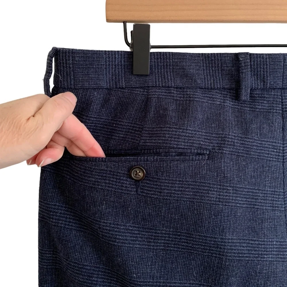 J. Crew Navy Plaid Wool Blend Ludlow Slim Fit Pants (Academia Grandpa Preppy)